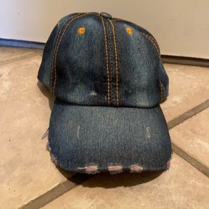 Distressed handmade denim baseball cap